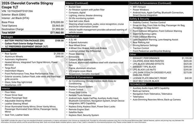 2026 Chevrolet Corvette Stingray 1LT