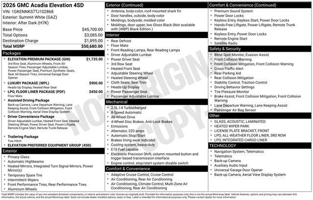 2026 GMC Acadia Elevation